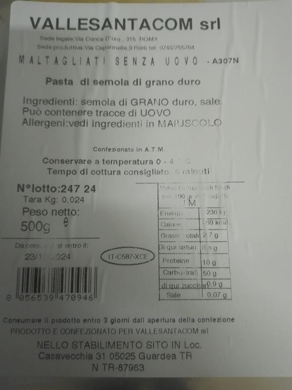 MALTAGLIATI SENZA UOVO 1PZ=500GR